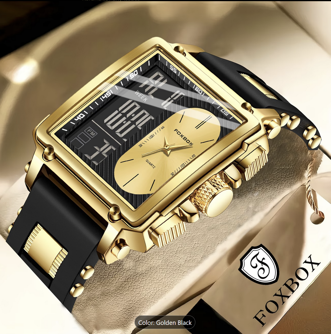 LIGE Men’s Square Business Sports Watch with Silicone Strap