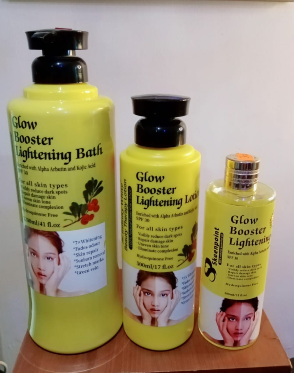Glow Booster Lightening 3-Piece Combo Set – Bath 1200ml + Lotion 500ml + Oil 300ml