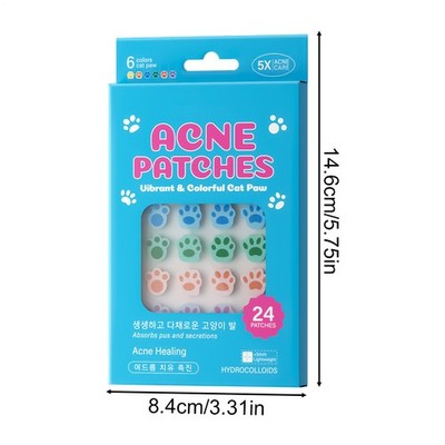 Kormesic Vibrant & Colorful Cat Paw Acne Patches – 24 Patches